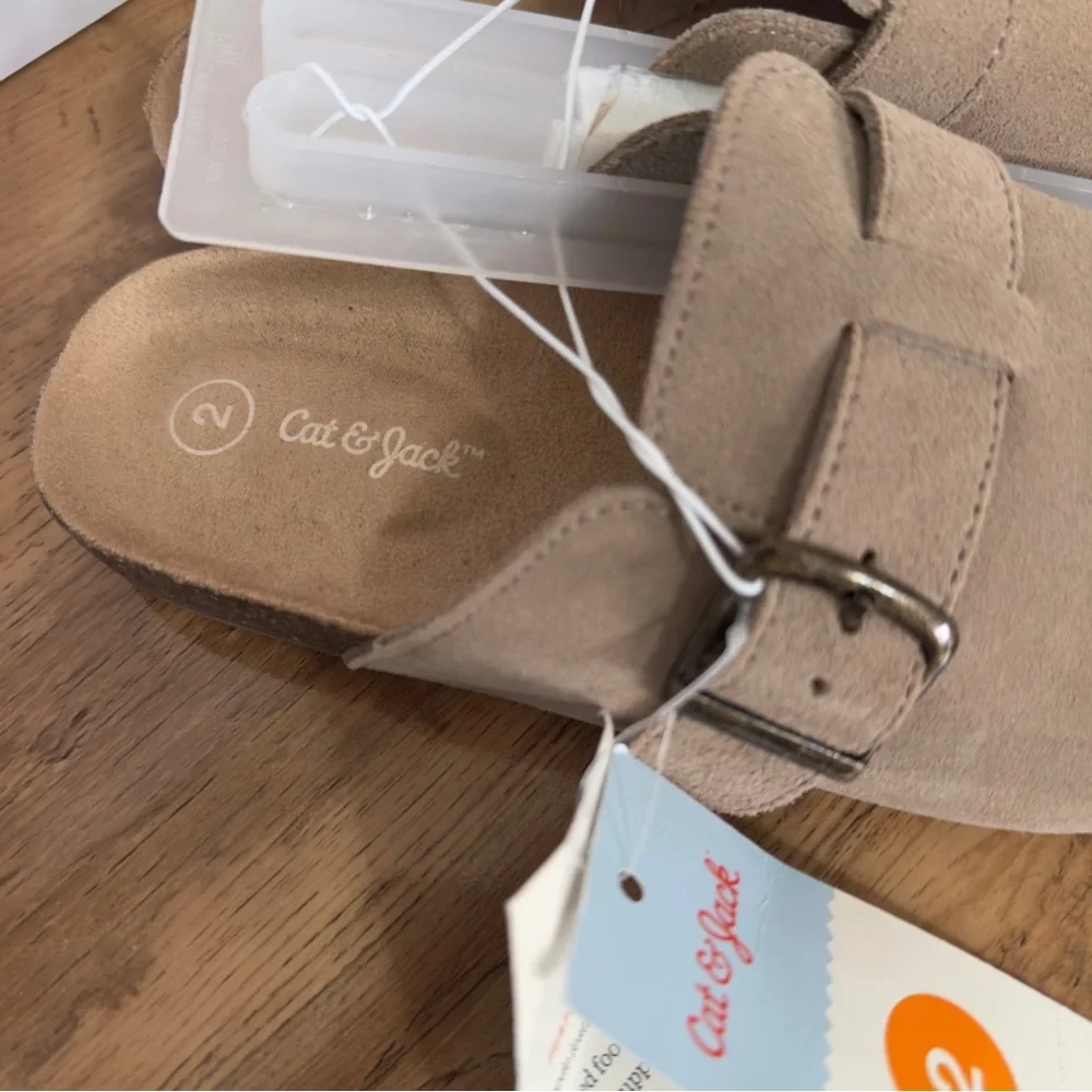 NWT Cat & Jack Beige Suede Slip-On Mules, Size 2
